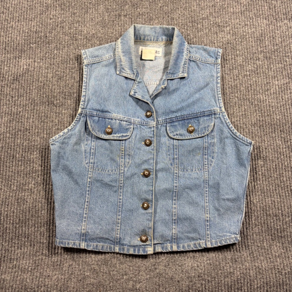 Tangibles Denim Vest Womens L Vintage Blue Button Front Cotton